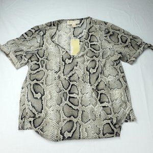 Michael Kors Blouse Top Women Size XS Snake Animal Print V Neck Short Sleeve